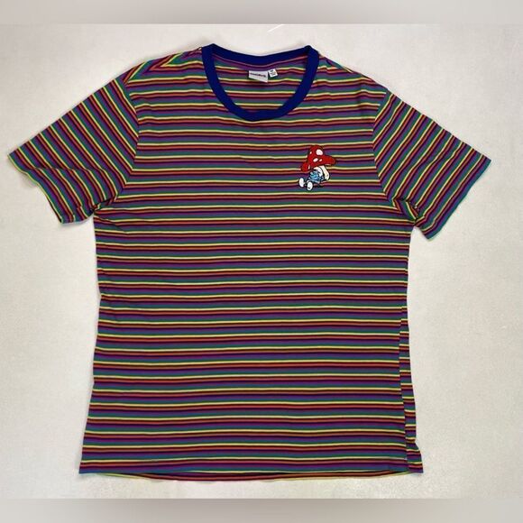 The Smurfs Logo Striped T-shirt Men Medium Multicolor Short Sleeve - Picture 1 of 5
